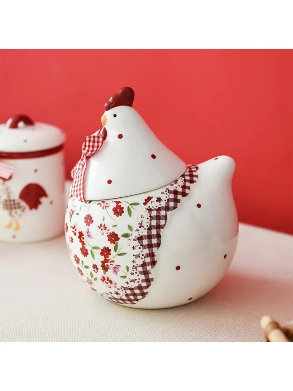 Charming Ceramic Easter Cookie Jar with Rooster & Flower Design, 35 OZ Airtight